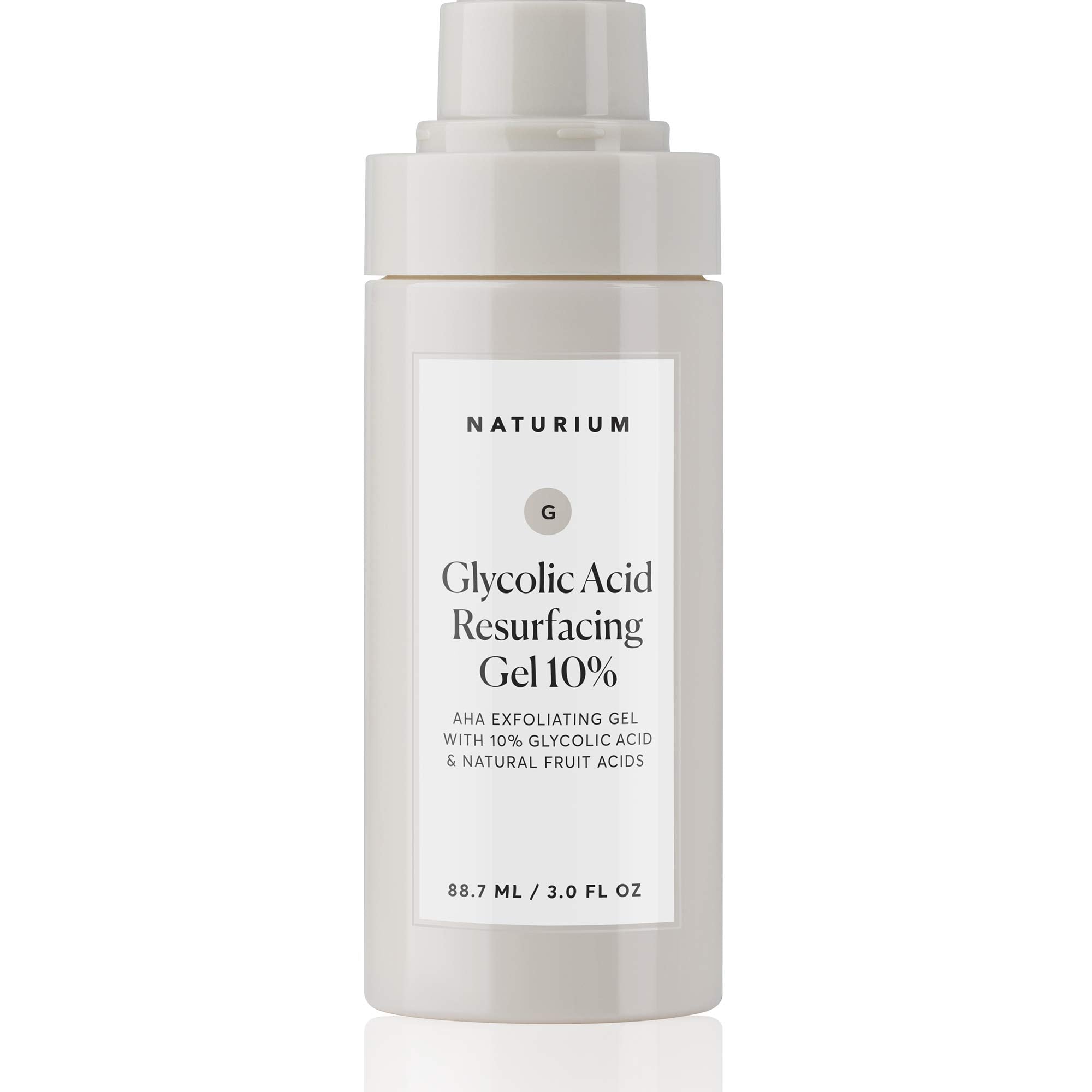 Naturium Glycolic Acid Resurfacing Gel with natural fruit acids, exfoliating AHA gel in a 3 oz tube for skin renewal