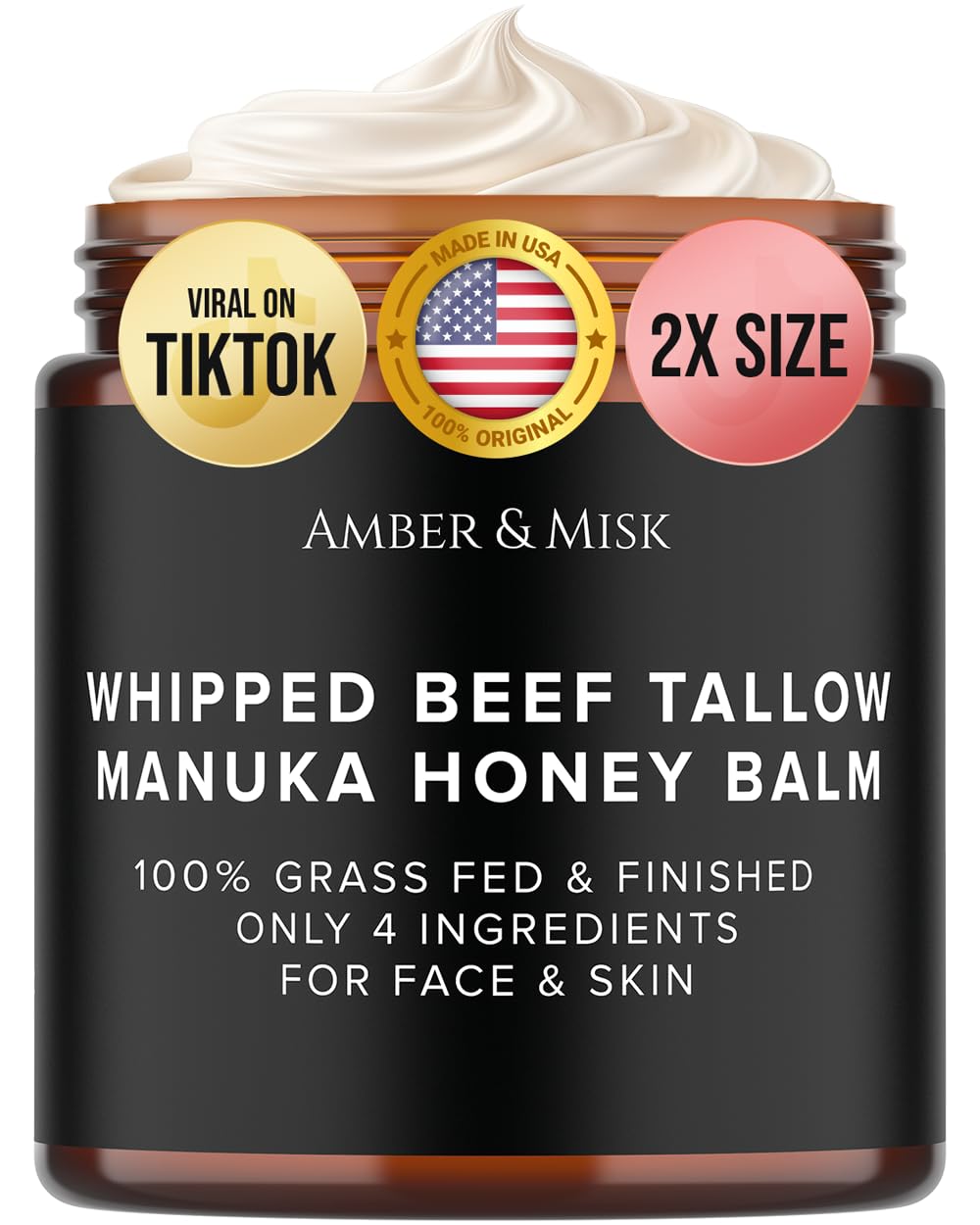 Whipped Beef Tallow and Honey Balm, 100% Grass Fed Beef Tallow - Product Imagery