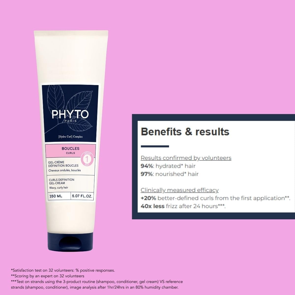 PHYTO Curls Definition Gel-Cream for wavy and curly hair, silicone-free, anti-frizz hold, natural curl enhancement, 5.07 fl oz