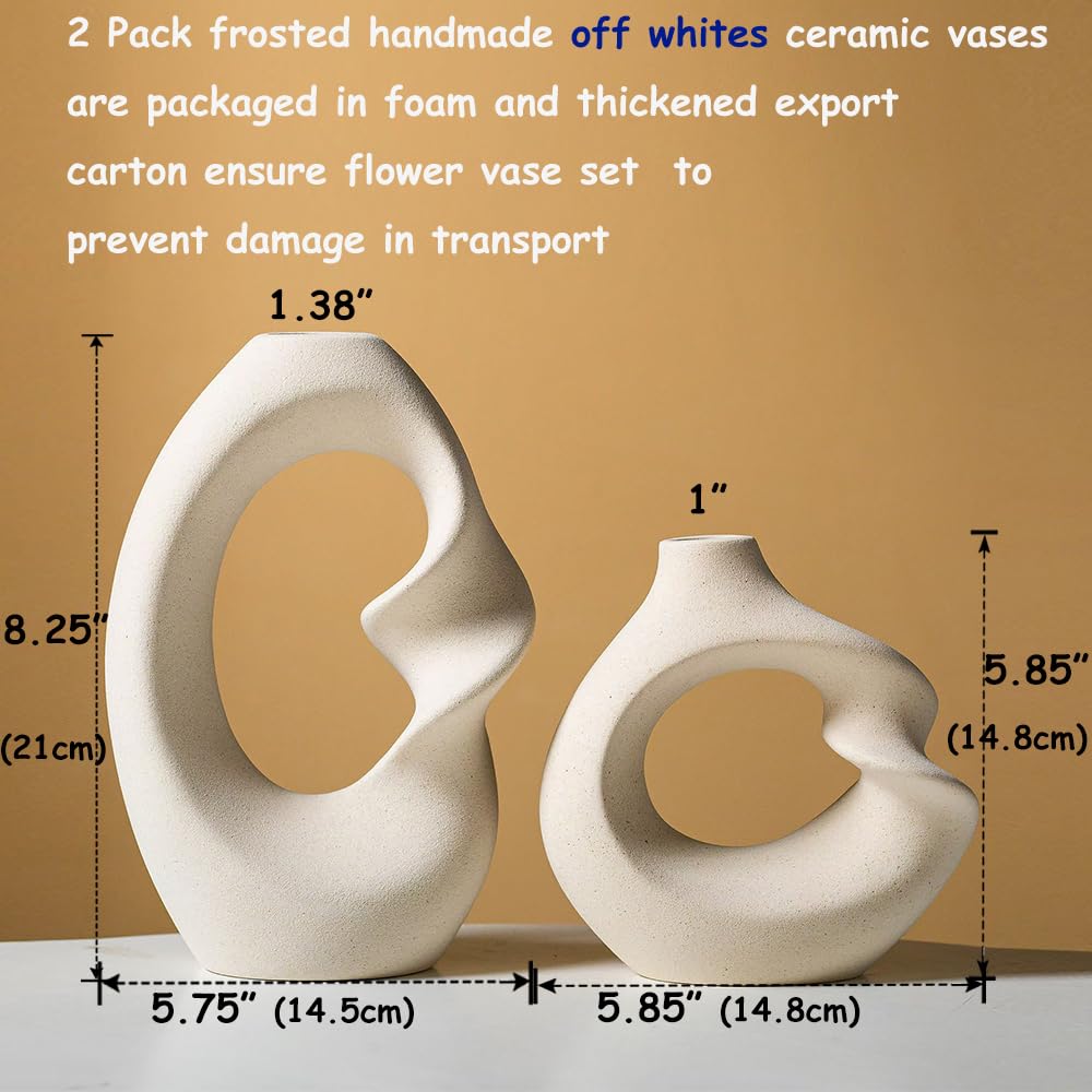 VSWINGBO Modern White vase Set of 2,Pampas Grass Ceramic vases for Wedding Party,Aesthetic Flower Vase for Home Decor,Ki
