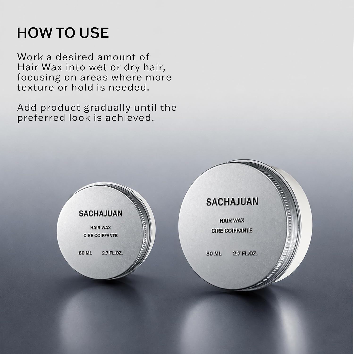 SACHAJUAN hair wax for men, medium hold with shine and definition, 2.7oz styling agent showing the wax container and application.