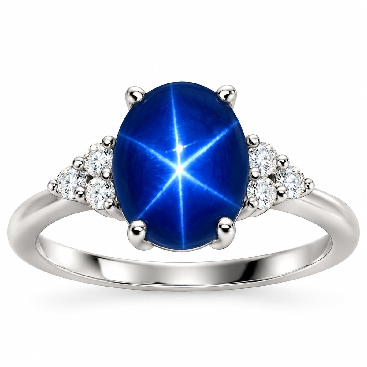 ANTIQUEHEAVENJEWELRY Elegant Blue Lindy Star Sapphire Ring in 925 Sterling Silver | Natural 6-Ray Star Cabochon Gemstone
