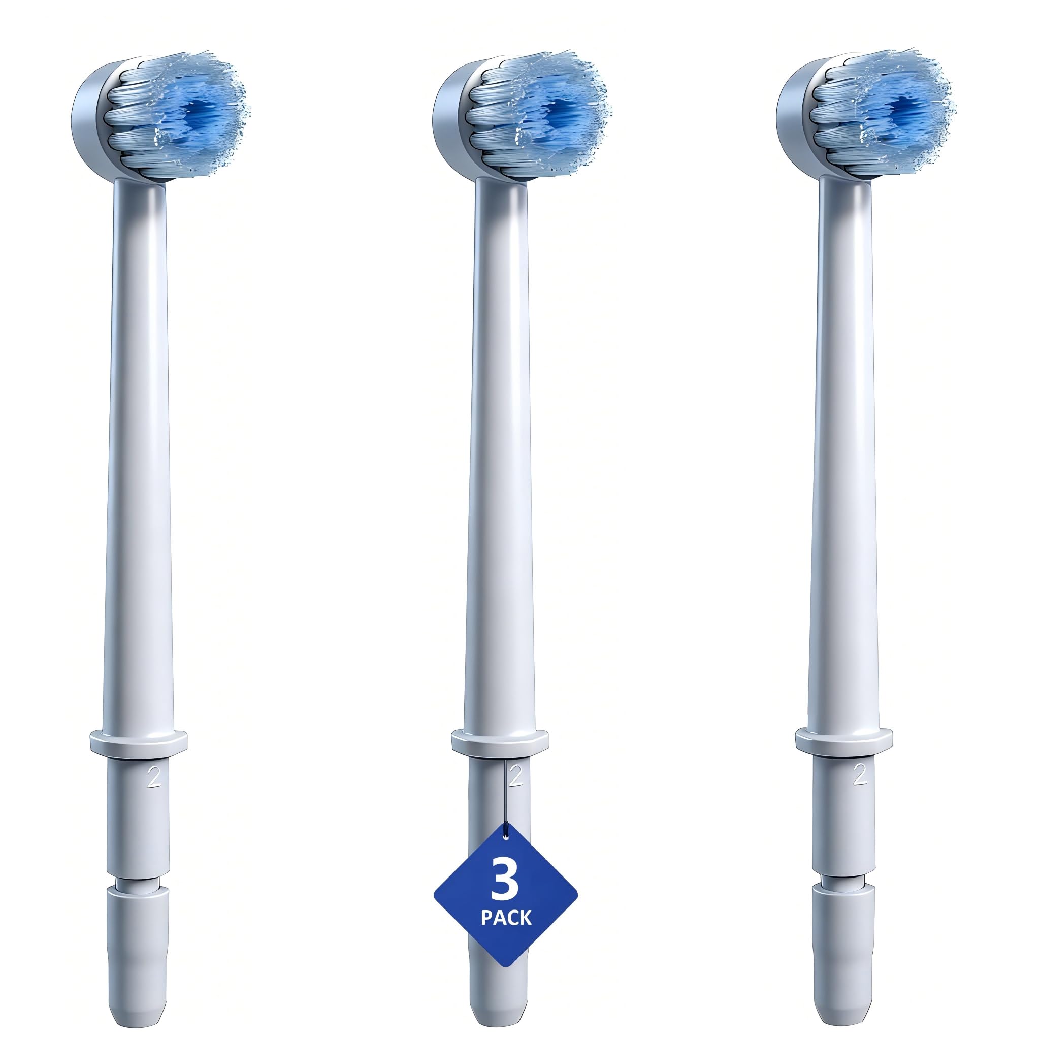 Waterpik compatible replacement brush heads for oral irrigators, JDHAVMOS 3-pack, with soft bristles for effective dental cleaning