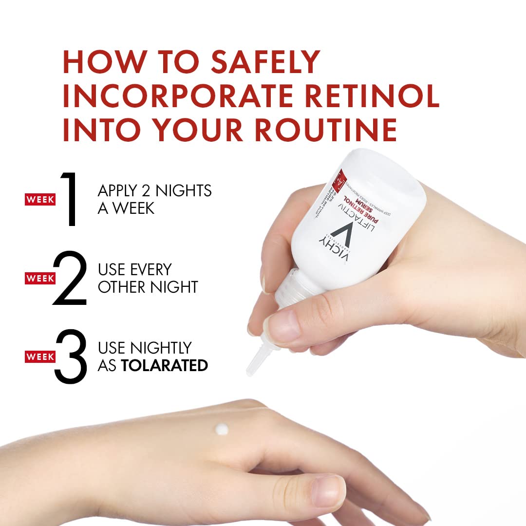 Vichy LiftActiv .2% Pure Retinol Serum for face with peptides, 1oz, in a sleek skincare bottle.
