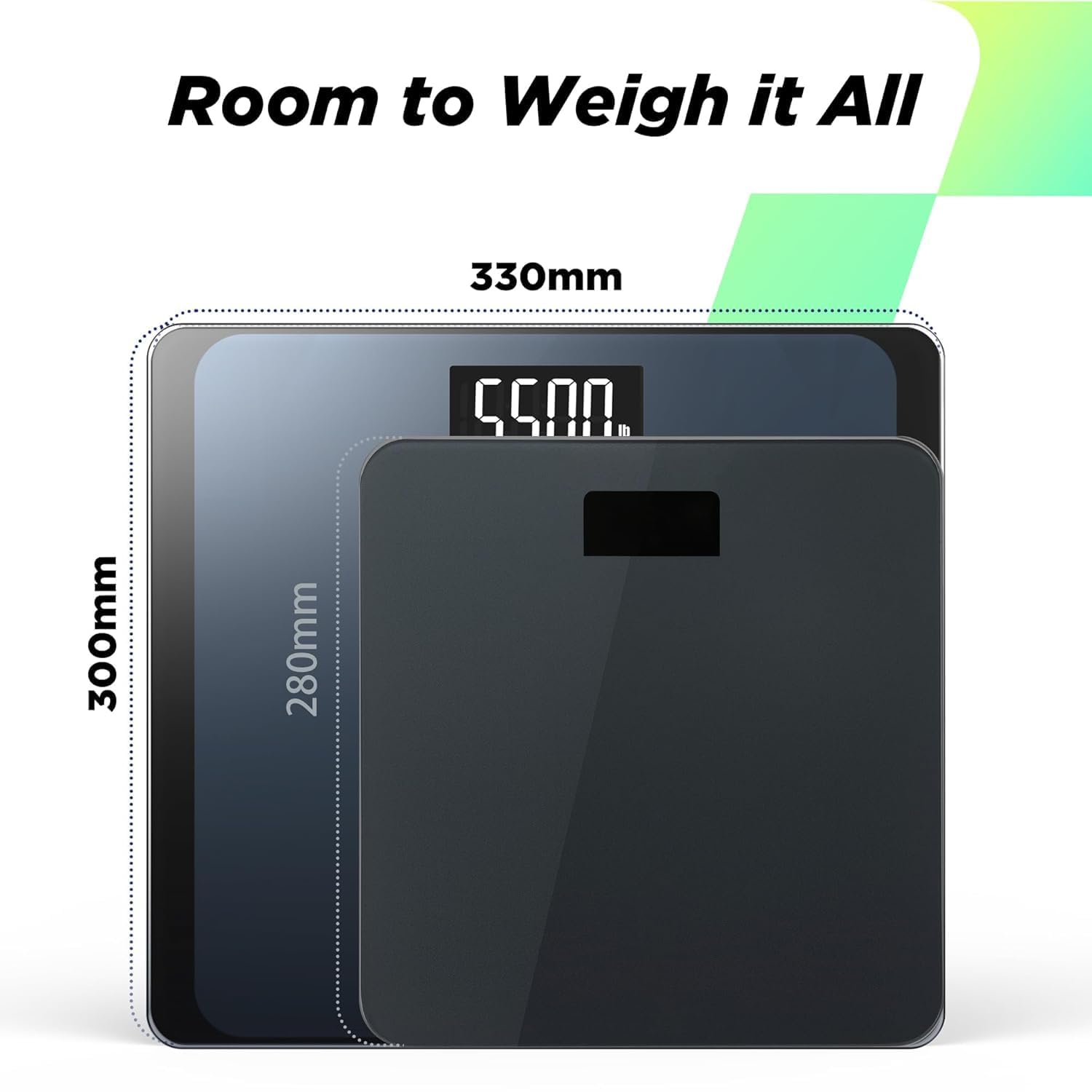 RunStar 550lb digital bathroom scale with ultra-wide platform, large LCD display, high precision, and high weight capacity.