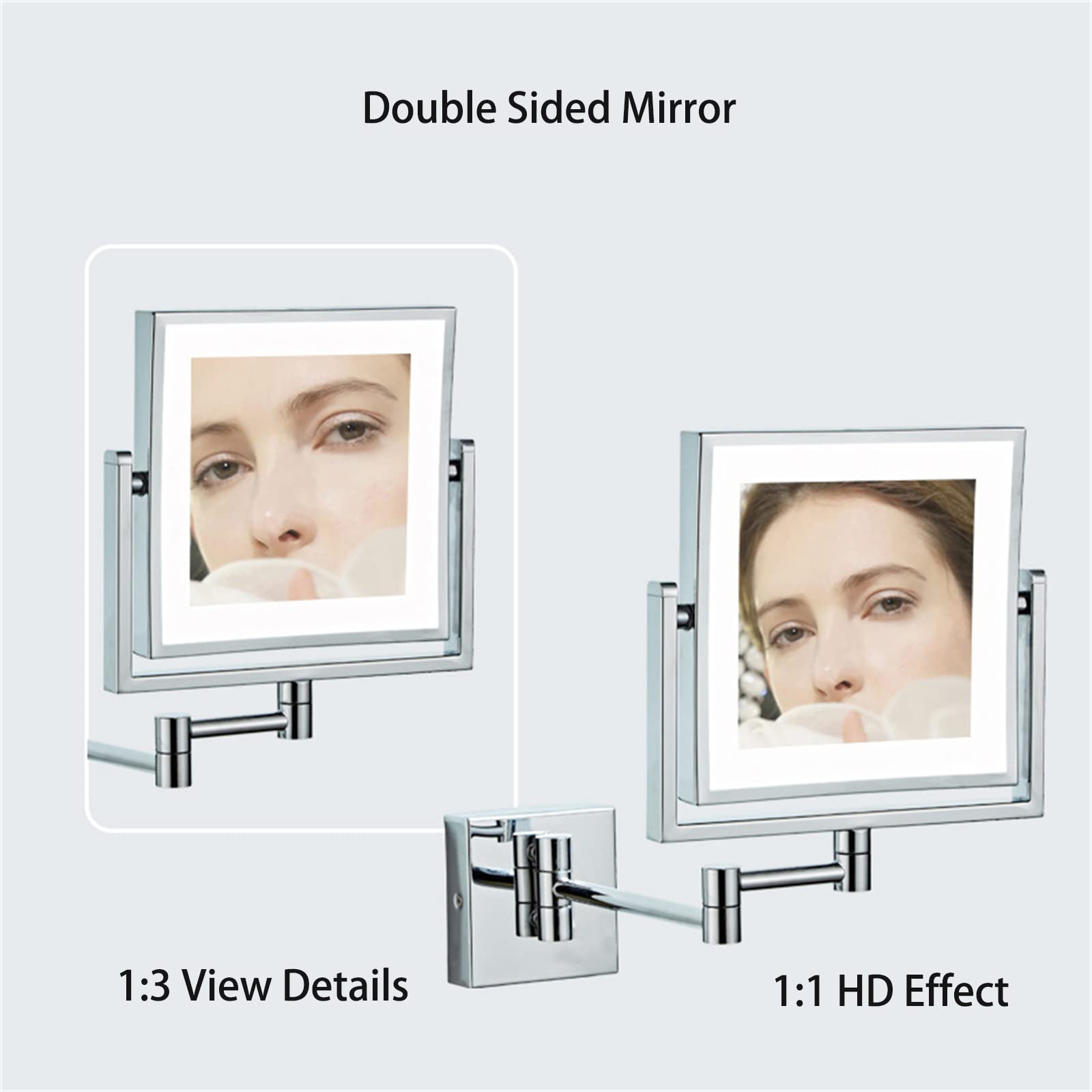 Led Makeup Mirror with Lights, 360° Rotating Double-Sided 1x/3x Magnification, Wall-Mounted Brass Bathroom Mirror, Make Up Mirror with Lights, Lighted Makeup Mirror Brass Plug in