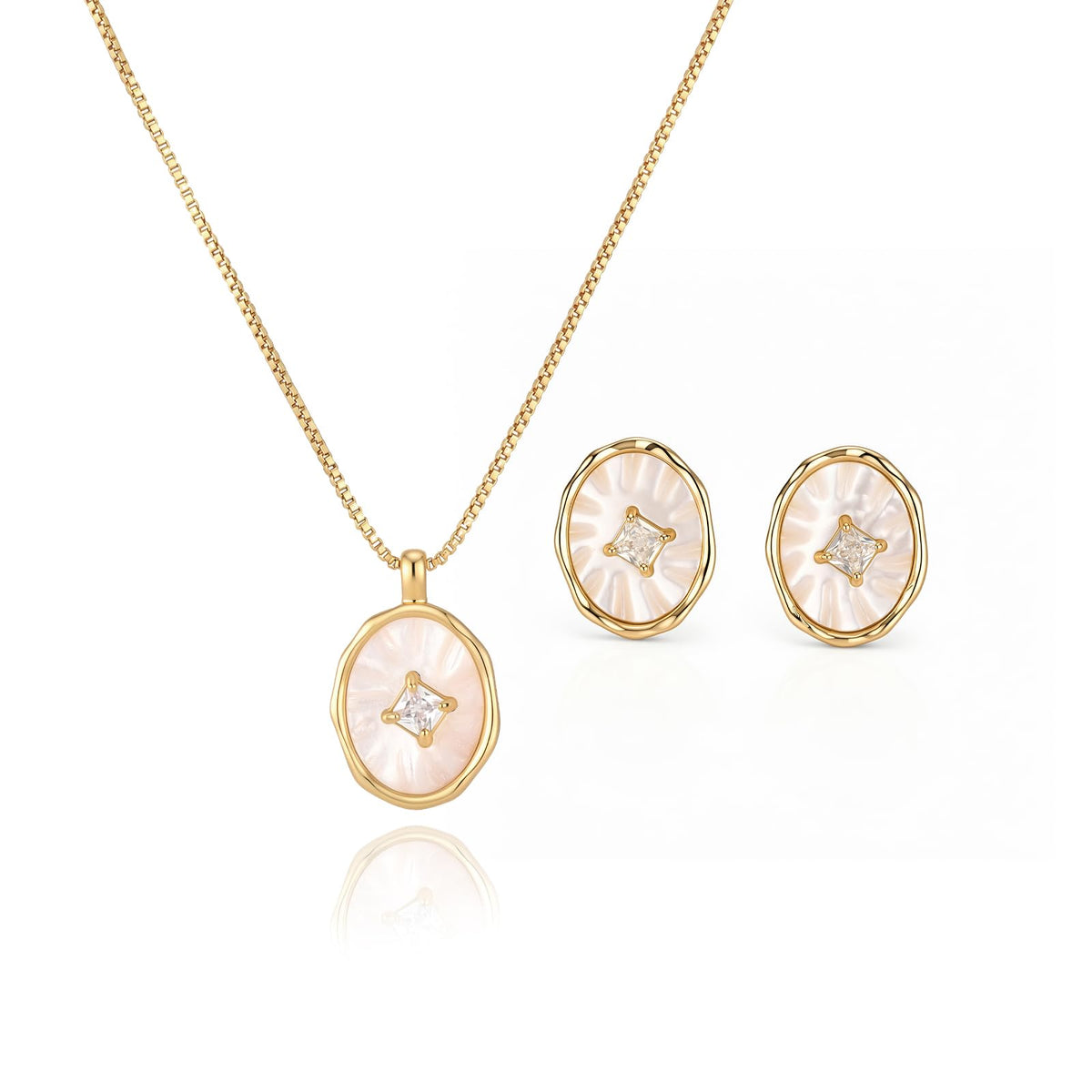 CZVIVIRY 14K Gold Plated Vintage Mother‑of‑Pearl Pendant Earring Necklace Set – product photo (Jewelry Sets)