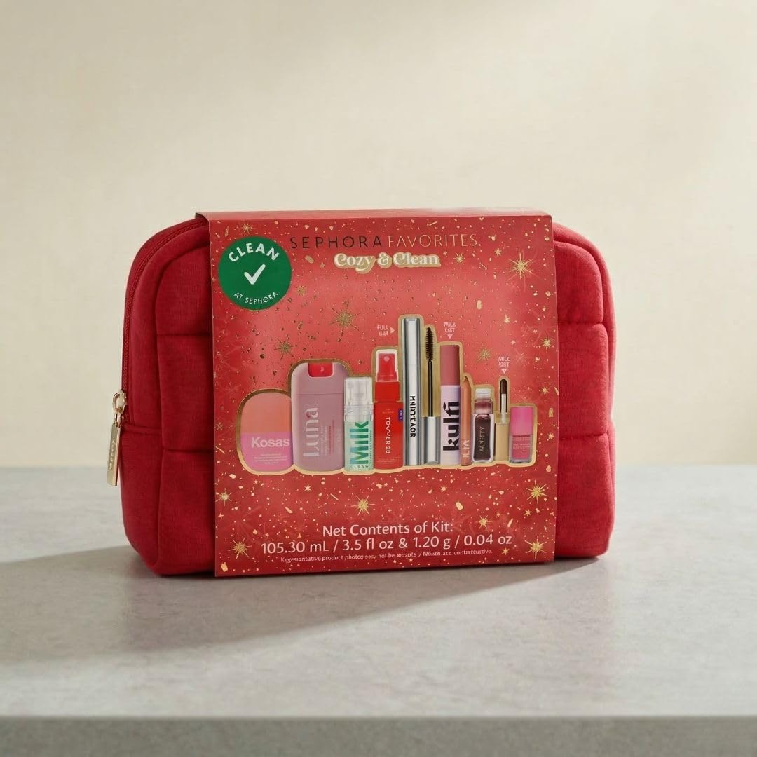 Sephora Cozy & Clean Makeup Holiday Gift Set – 9 Clean Beauty Essentials with Lip, Primer, Mascara & Skincare – back vie