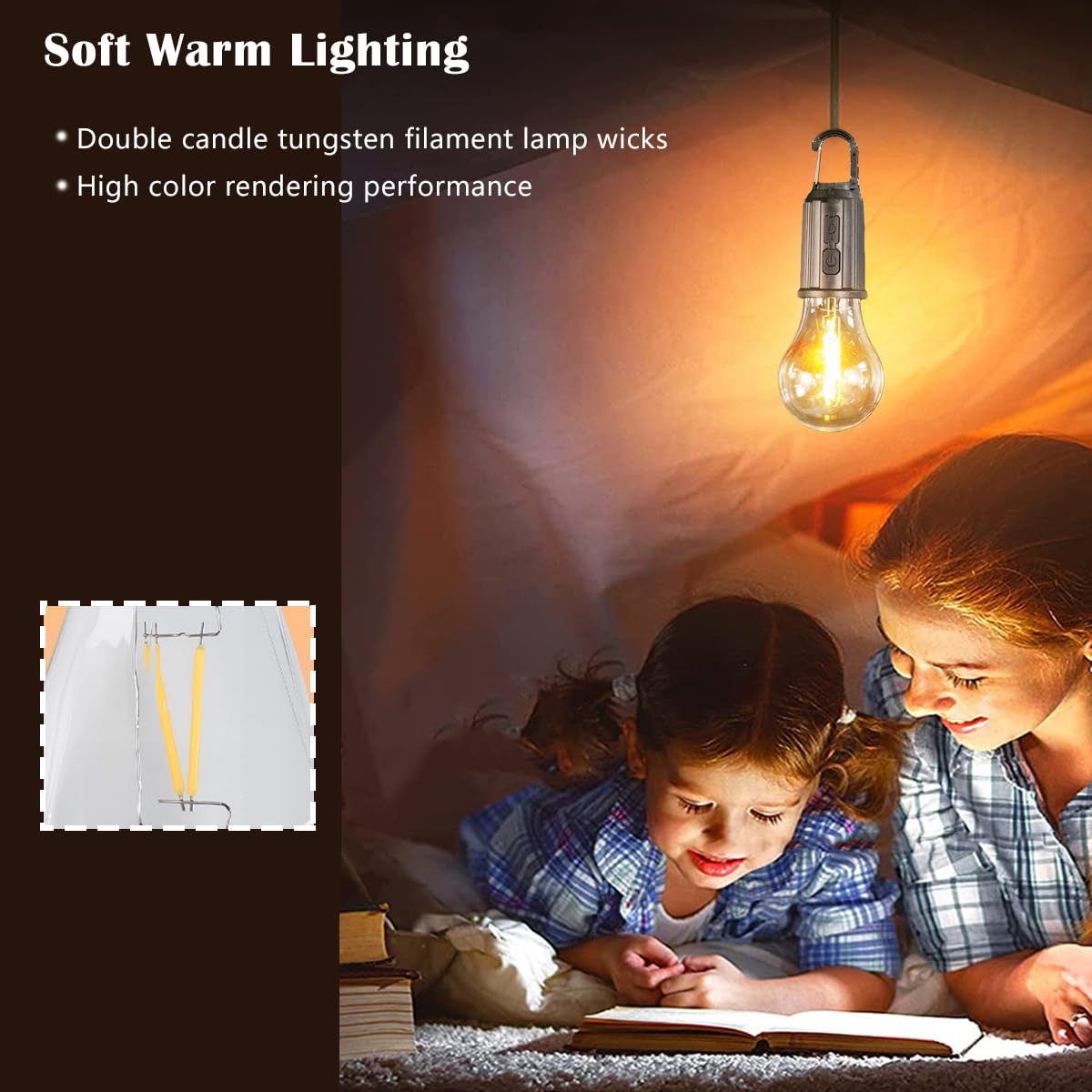 MuMuLZRer 4 Pack Warm Solar Camping Lights LED Bulb Lanterns USB Rechargeable – full view
