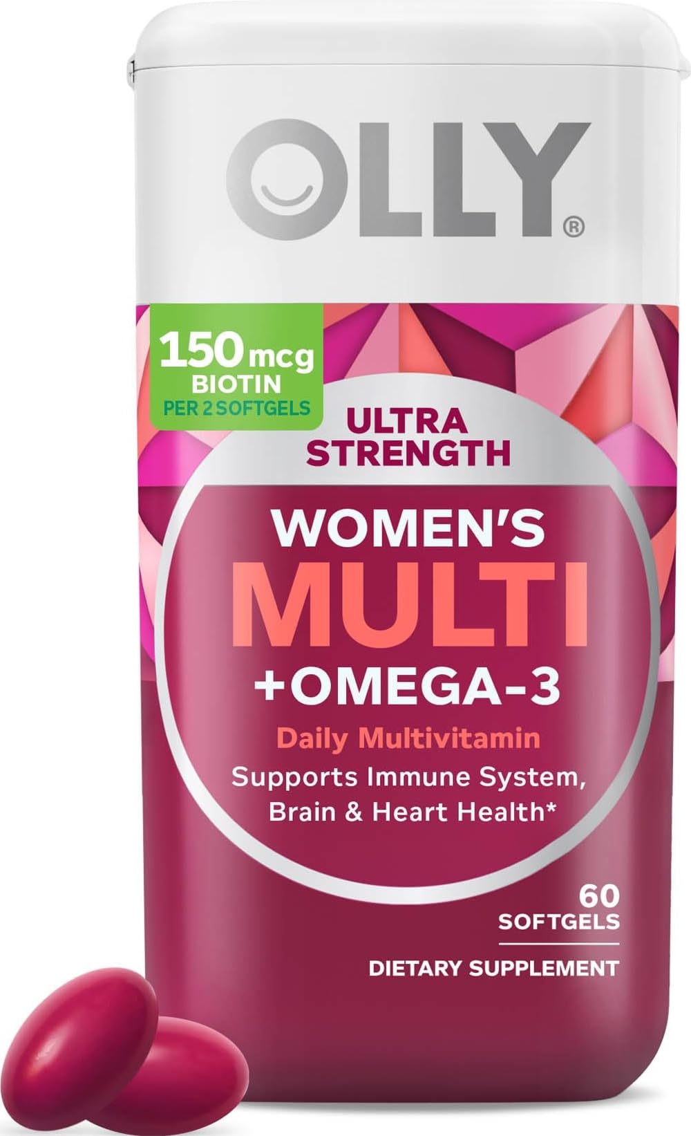 OLLY Ultra Strength Women's Multivitamin Softgels, Omega-3s - 60 Count