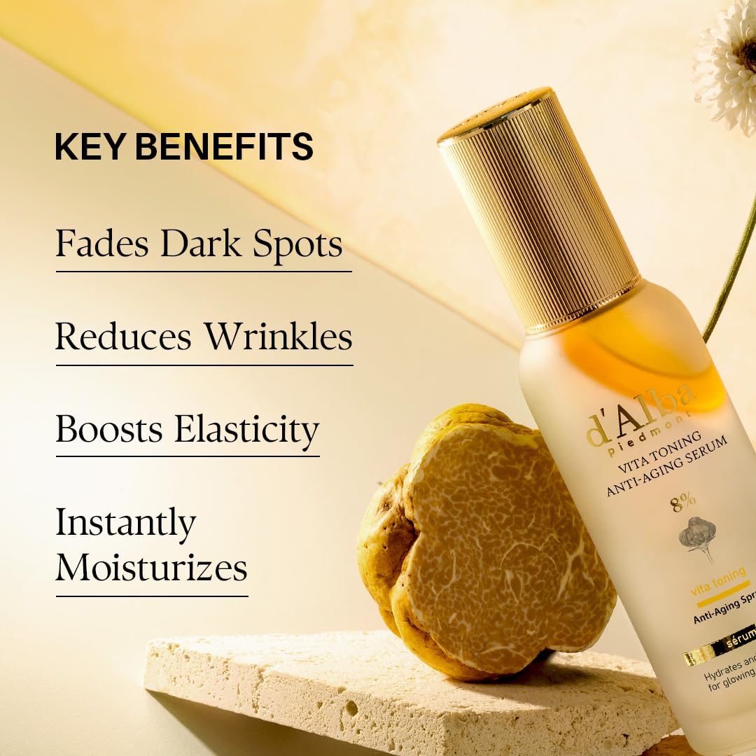 d'alba Piedmont Vita Toning Anti-Aging Serum in 2.37 fl oz bottle, featuring a clear liquid formula for youthful skin.