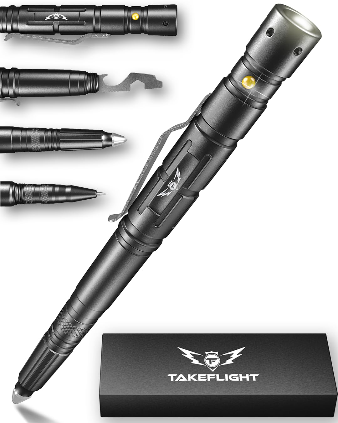 TF TAKEFLIGHT Tactical Pen – Self Defense Survival EDC Pen with LED Flashlight, Glass Breaker & Bottle Opener – Military