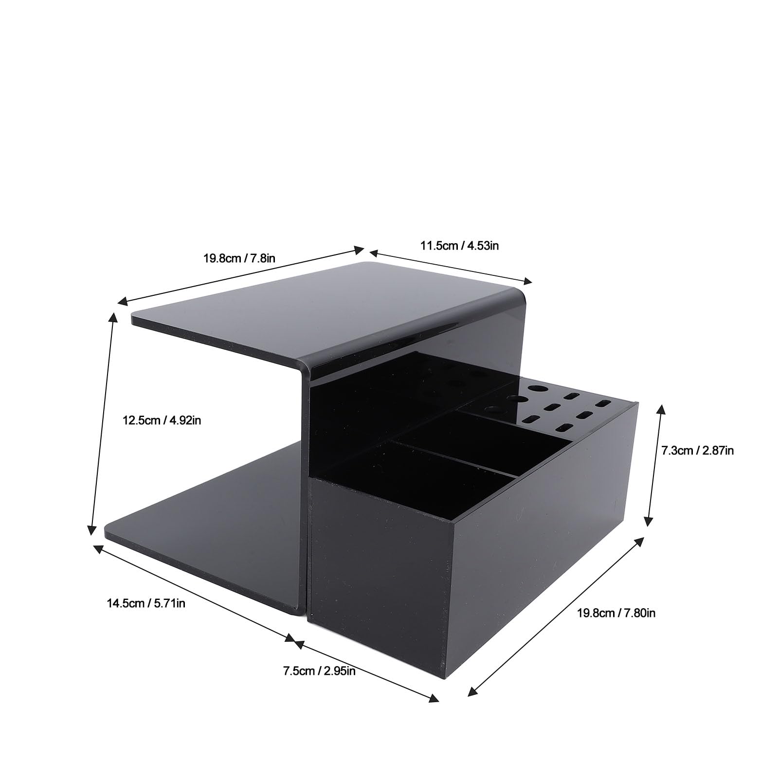 CCYLEZ Professional Eyelash Extension Organizer, Adjustable Height Acrylic Eyelash Pillow Stand with Storage Compartments for Salon Lash Artists Black 19.8x7.5x7.3cm