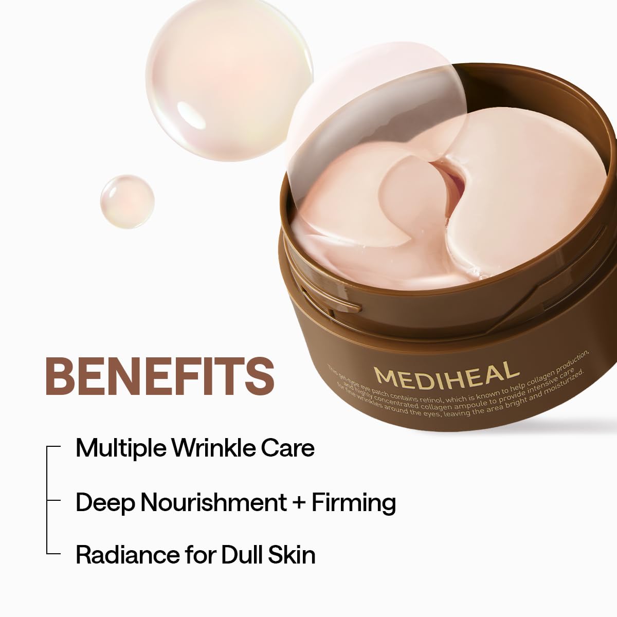 MEDIHEAL 95% Retinol & Collagen Under Eye Patches, Wrinkle Care (60 Count) – packaging and label