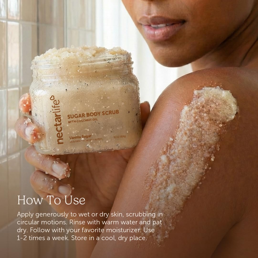 Nectar Bath Treats Sugar Scrub, Exfoliating Body Scrub (16 Ounce, Vanilla) – full view