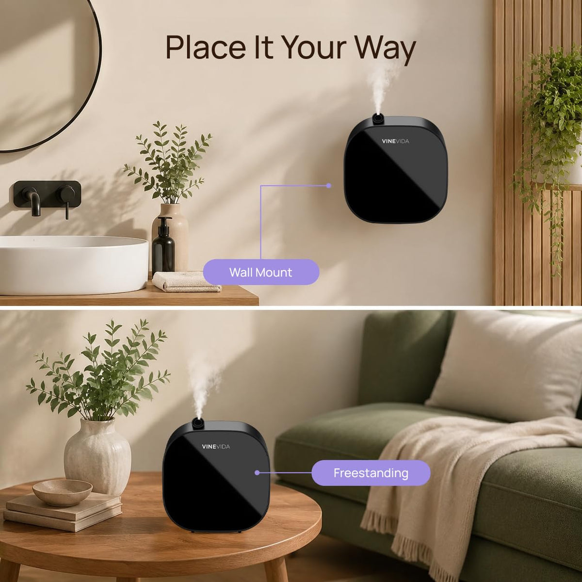 VINEVIDA Waterless Aroma Diffuser for Home | Hotel Scent Included – packaging and label