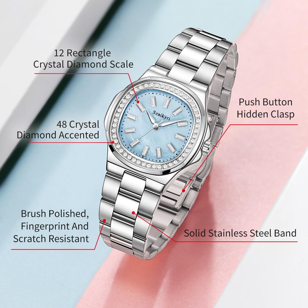 Szaikyri Elegant Watch for Women with Crystal Accented Solid Stainless Steel Band Ladies Dress Watch – product photo (Wr
