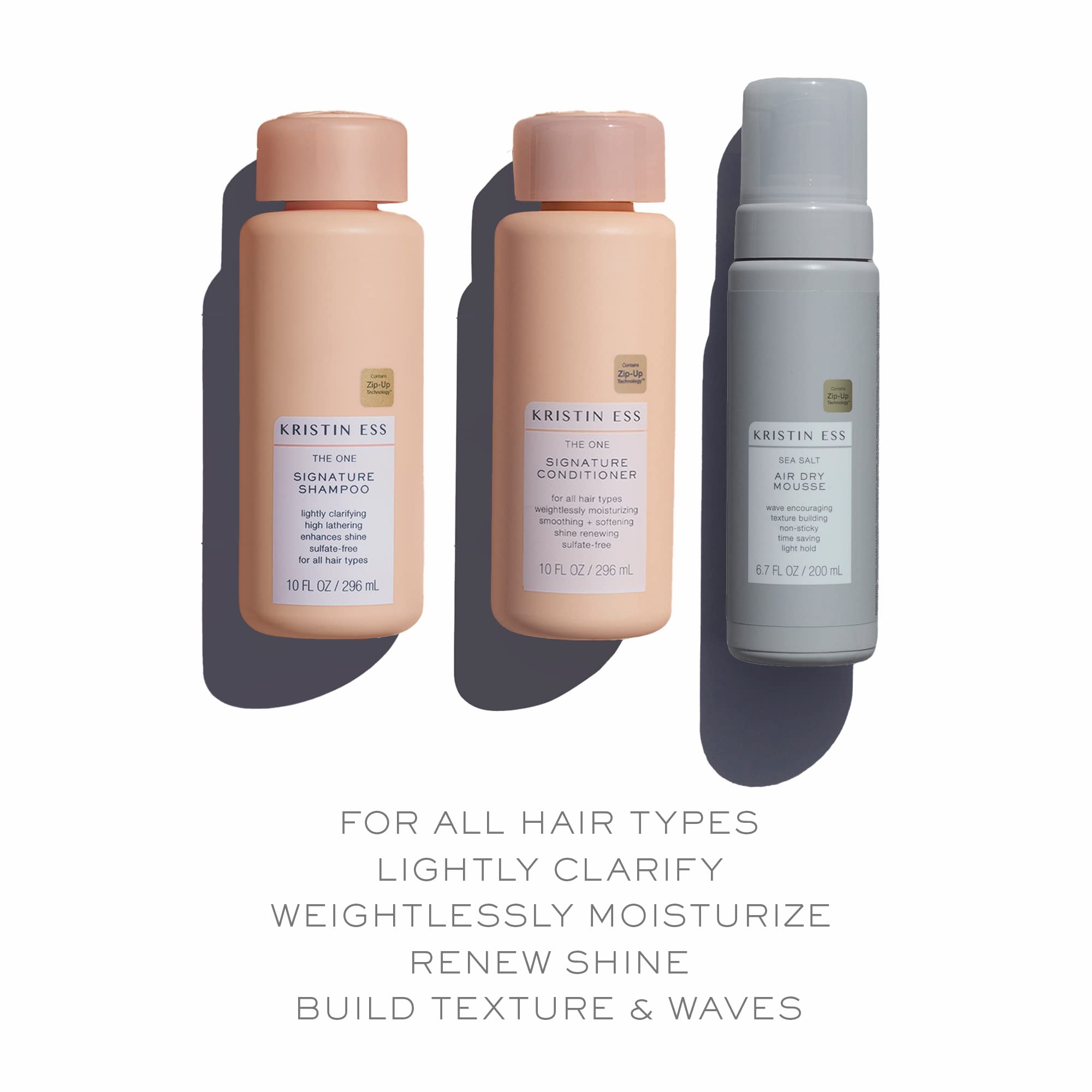 Kristin Ess Hair The One Signature Set with sulfate-free shampoo, hydrating conditioner, sea salt spray, and volumizing mousse for wavy hair