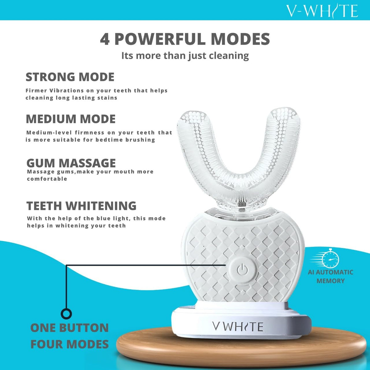 V WHITE Ultrasonic U Shaped Auto Brush for Adults - V-WHITE Official Imagery - 4