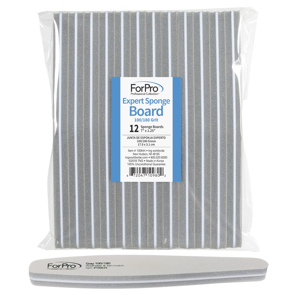 Set of 12 ForPro Professional Collection nail file boards with 100/180 grit, used for shaping and buffing nails.