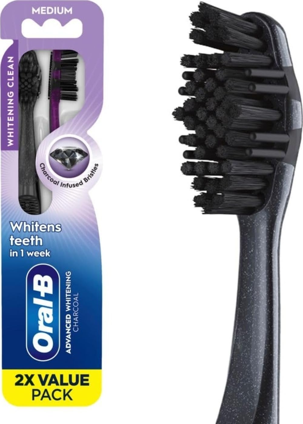 Oral-B 3D White Charcoal Manual Toothbrush, 2-Pack, Medium - Product Imagery