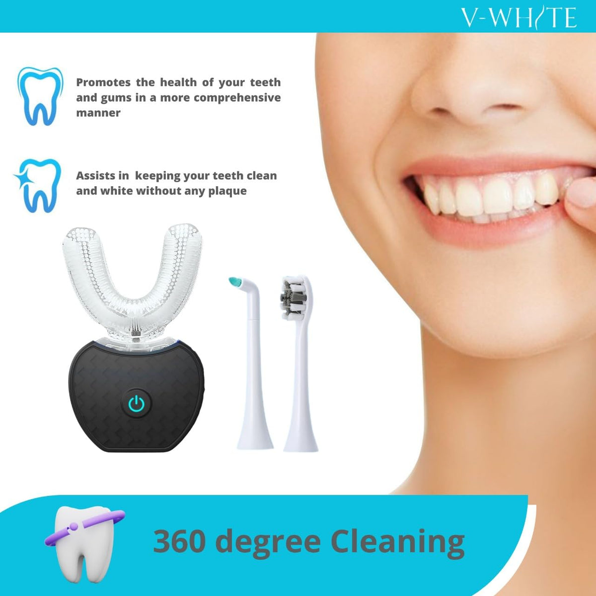 V WHITE Ultrasonic U Shaped Auto Brush for Adults - V-WHITE Official Imagery - 5