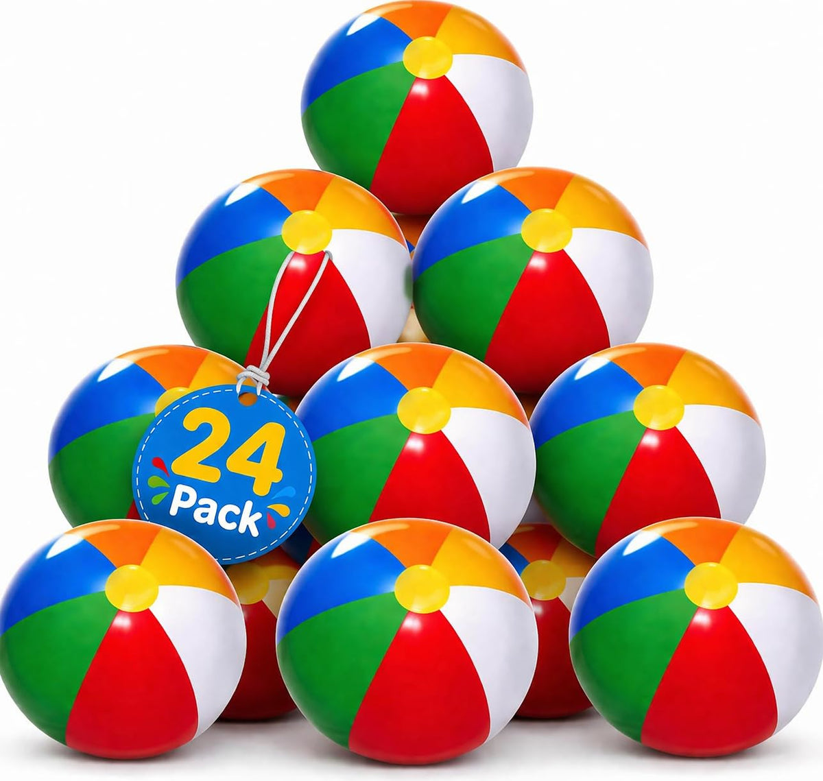 4E's Novelty 24 Pack -16 Inch Inflatable Beach Balls Bulk 24 - Birthday Pool Party Favors for Kids, Summer Goodie Bags E