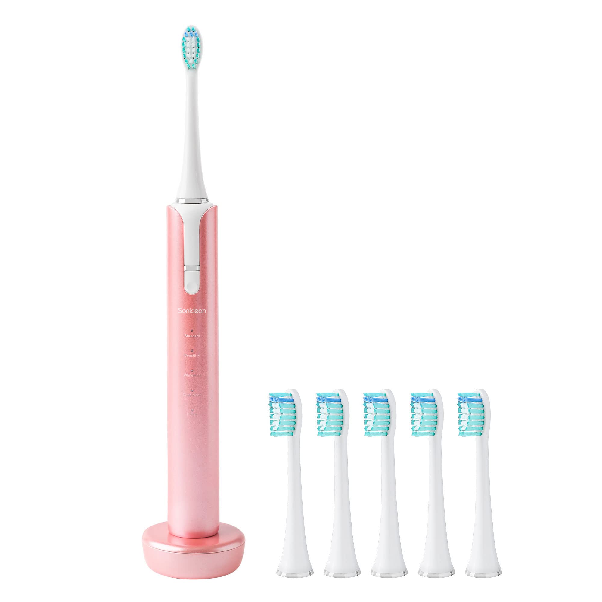 Soniclean Lux Sonic Toothbrush for adults in rose gold with 6 replacement heads, rechargeable and automatic electric toothbrush.