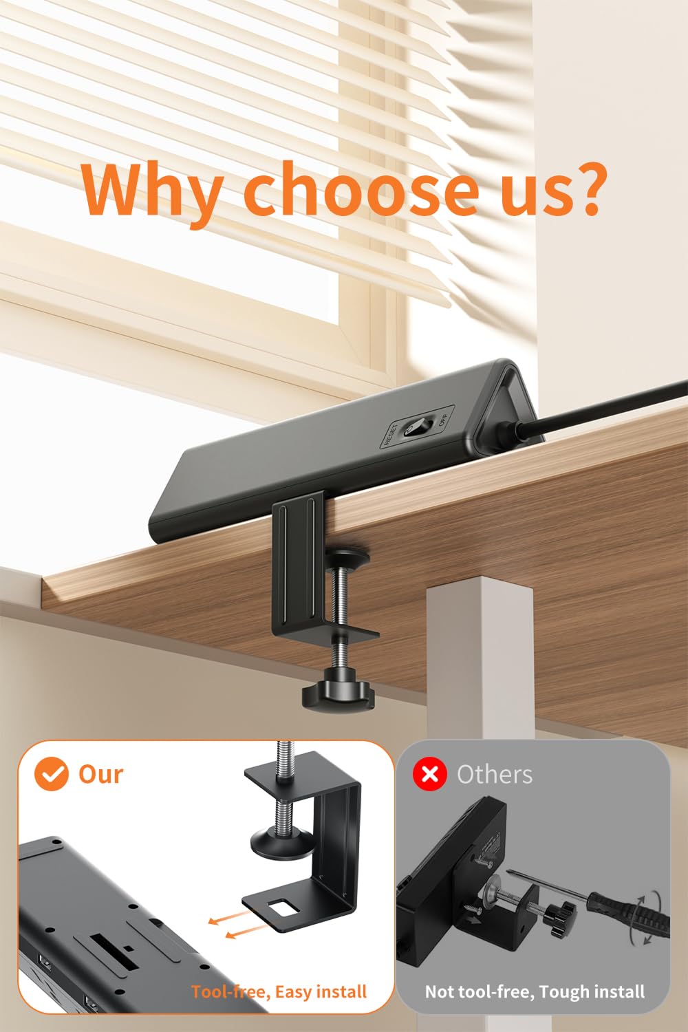 AnnTane Desk Clamp Power Strip USBC, 40W Fast Charging, 10 Ft, Black – close-up detail