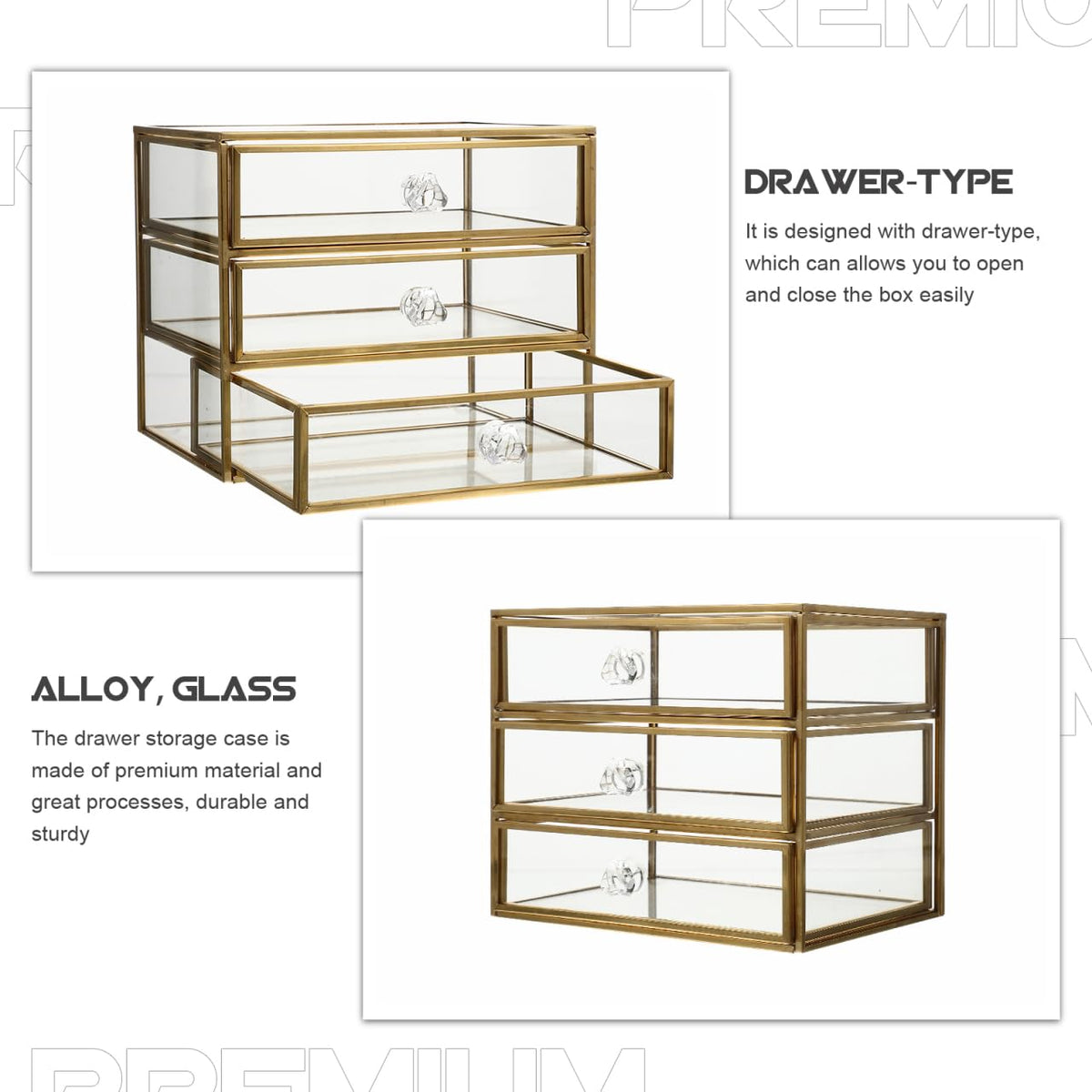 PRETYZOOM Drawer Jewelry Box Transparent Drawer Type Storage Box for Necklaces Makeup Cosmetics and Stationery Desktop O