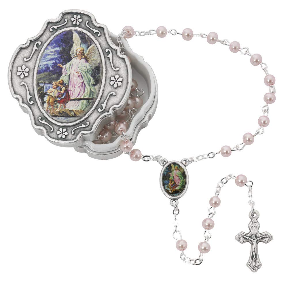 Bonyak Jewelry Guardian Angel Box and Pink Rosary – Pink, Metal