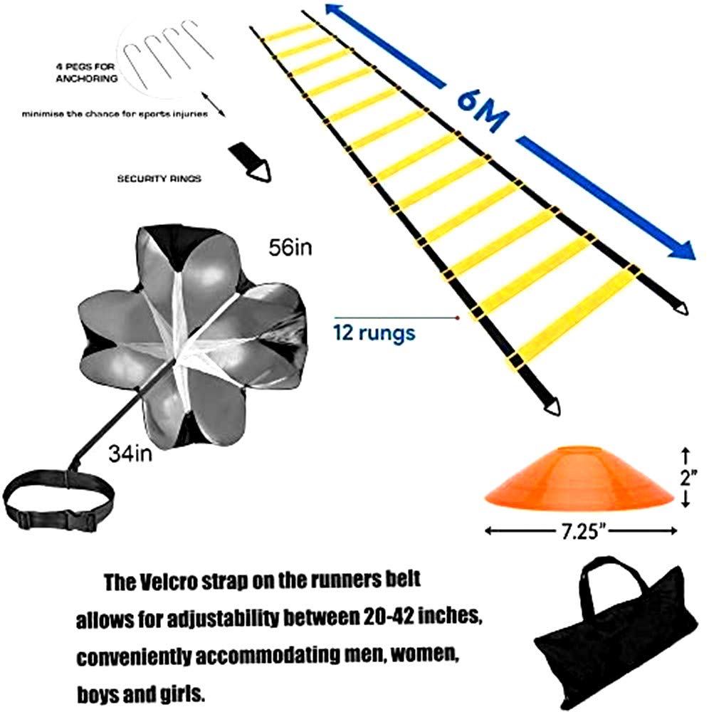 XINXIANG Agility Ladder, Speed Ladder, Speed Training Equipment Set, 20ft Agility Ladder, 12 Soccer Cones, Running Parac