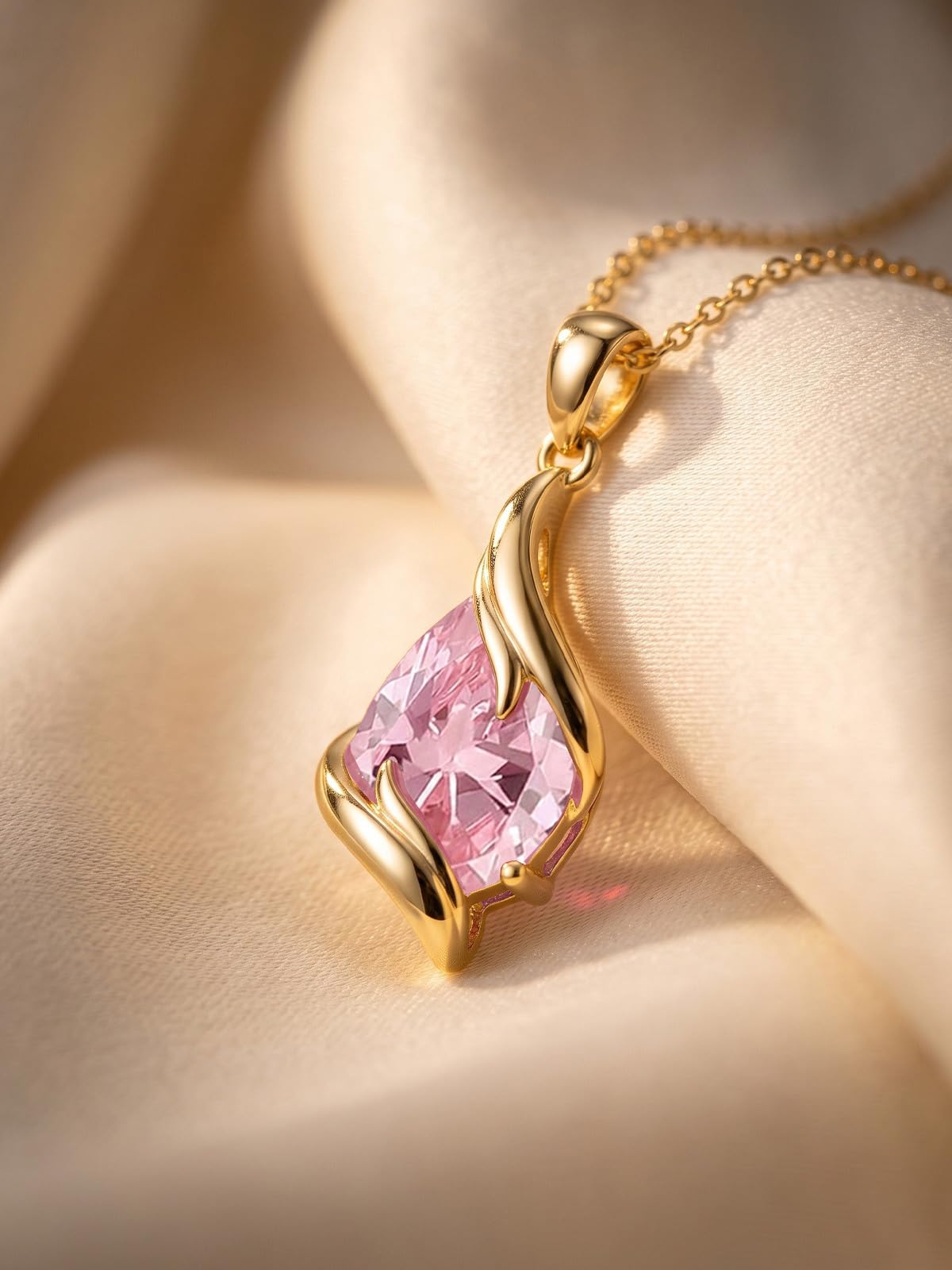 HPQQ Birthstone Necklace for Women Sterling Silver Teardrop Pendant Jewelry – back view and specifications