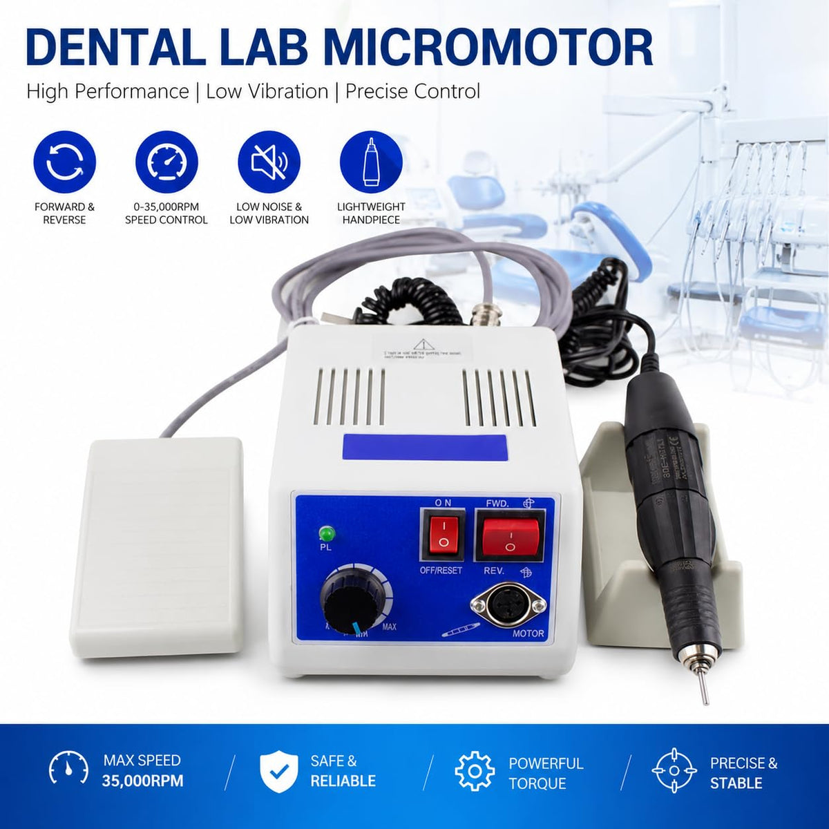 Dentasop Marathon-III Micromotor Lab Jewelry Carving Sander Hand Kit – back view and specifications