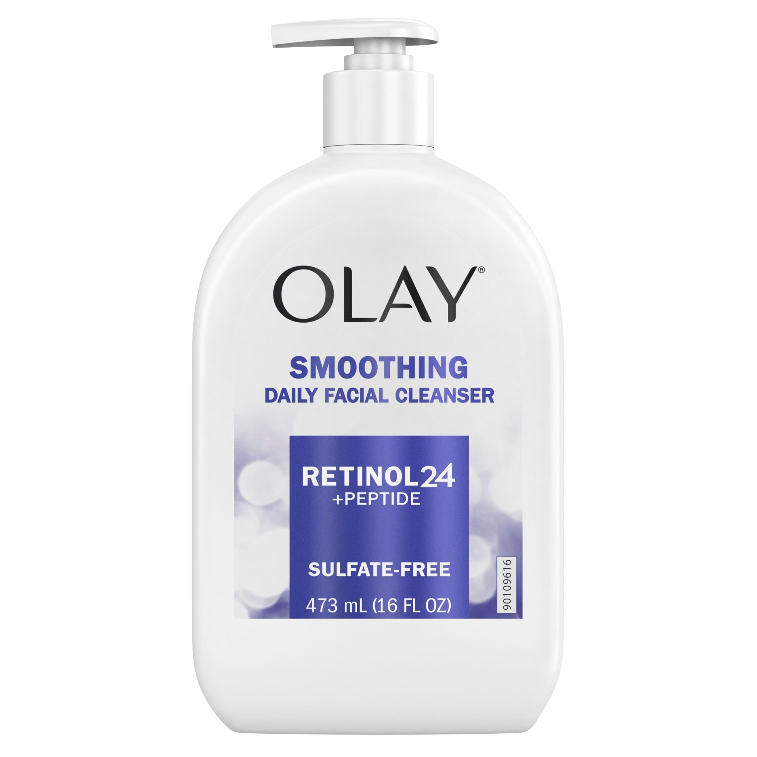 Olay daily facial cleanser with retinol, peptides, and glycerin, hydrating anti-aging skin cleaning agent for mature skin.