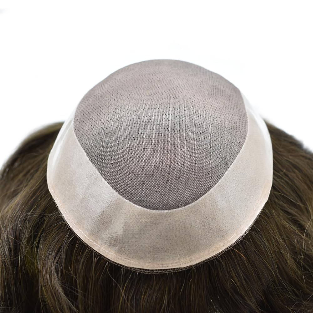 Curve Hair men's toupee wig in light brown, 8x10 inches, human hair monofilament system with durable poly coating for natural look.