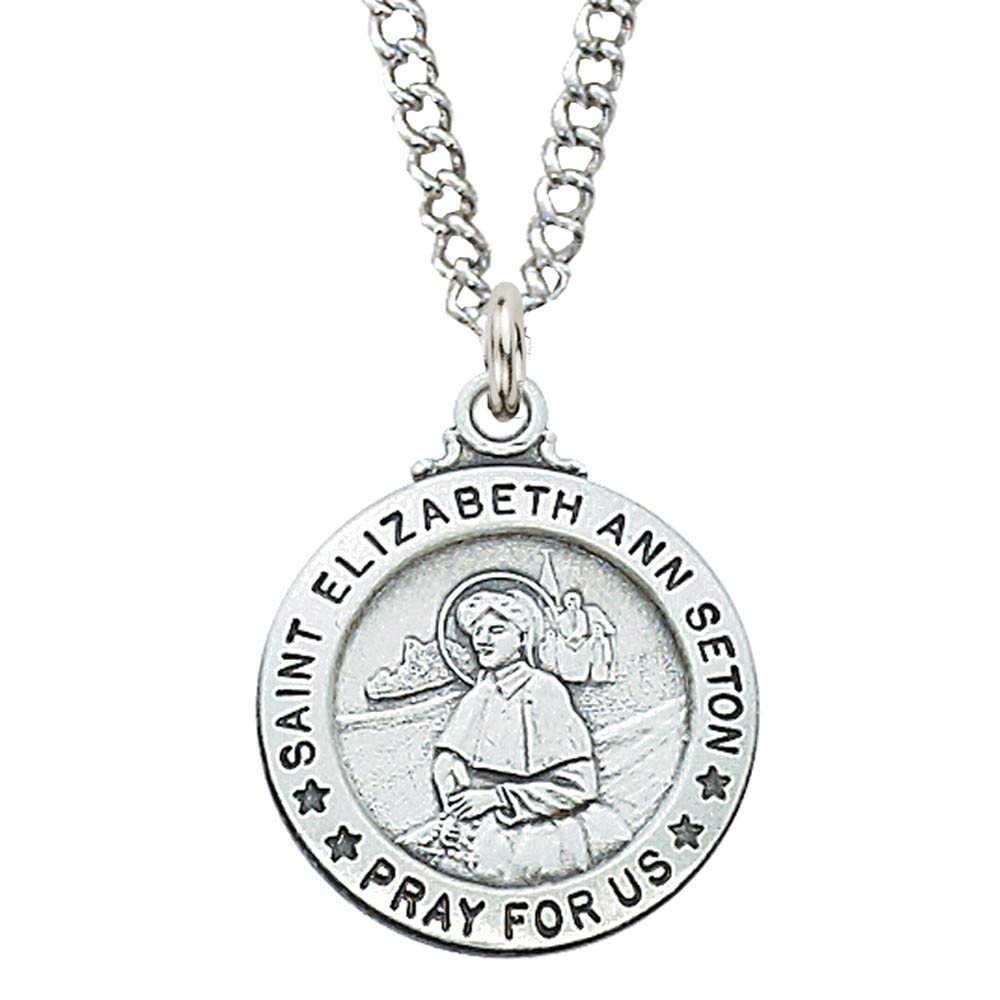 Bonyak Jewelry Sterling Silver St. Elizabeth Ann Seton with 20 in. Rhodium Plated Brass Chain and Deluxe Gift Box - Loss