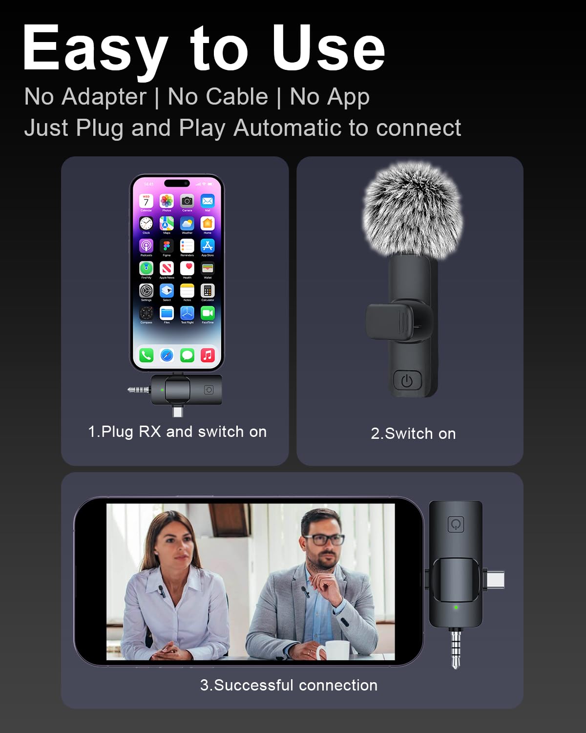 SmaFun Mini Microphone for iPhone/Android/Camera 3 in 1 Wireless Lavalier Mic with Noise Cancellation Plug&Play Clip-On,