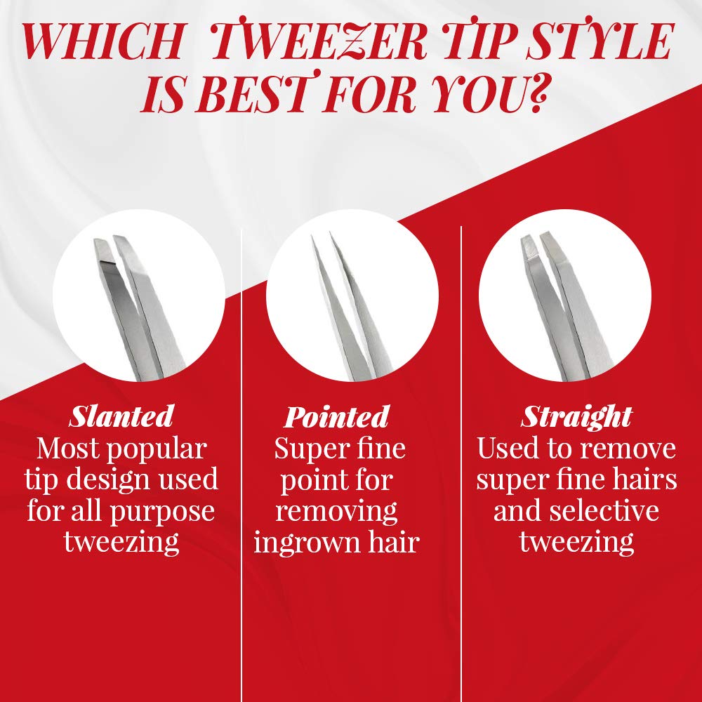 Rubis Switzerland Slanted Tip Tweezer-Silver – back view and specifications