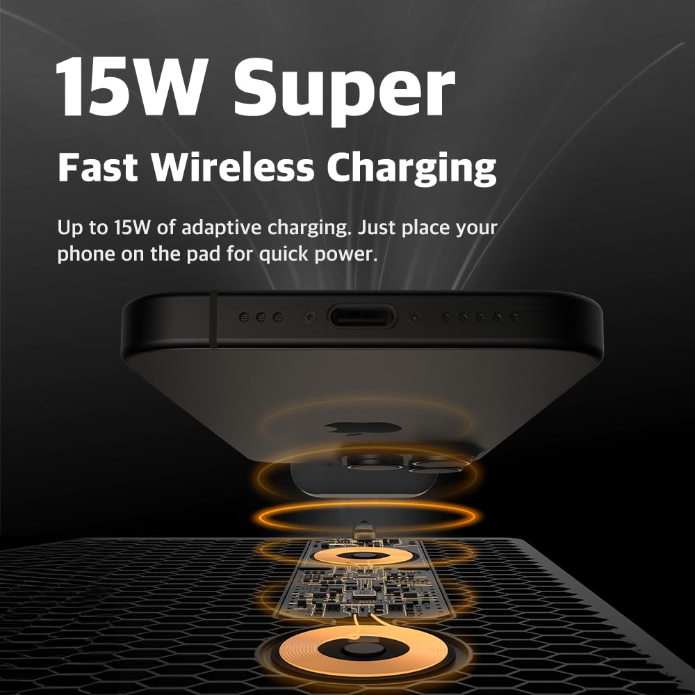 POUT H3 PRO Dual Qi Wireless Charging Mouse Pad – Dual Fast Wireless Chargers for Smartphones and Earbuds – Smooth Surfa