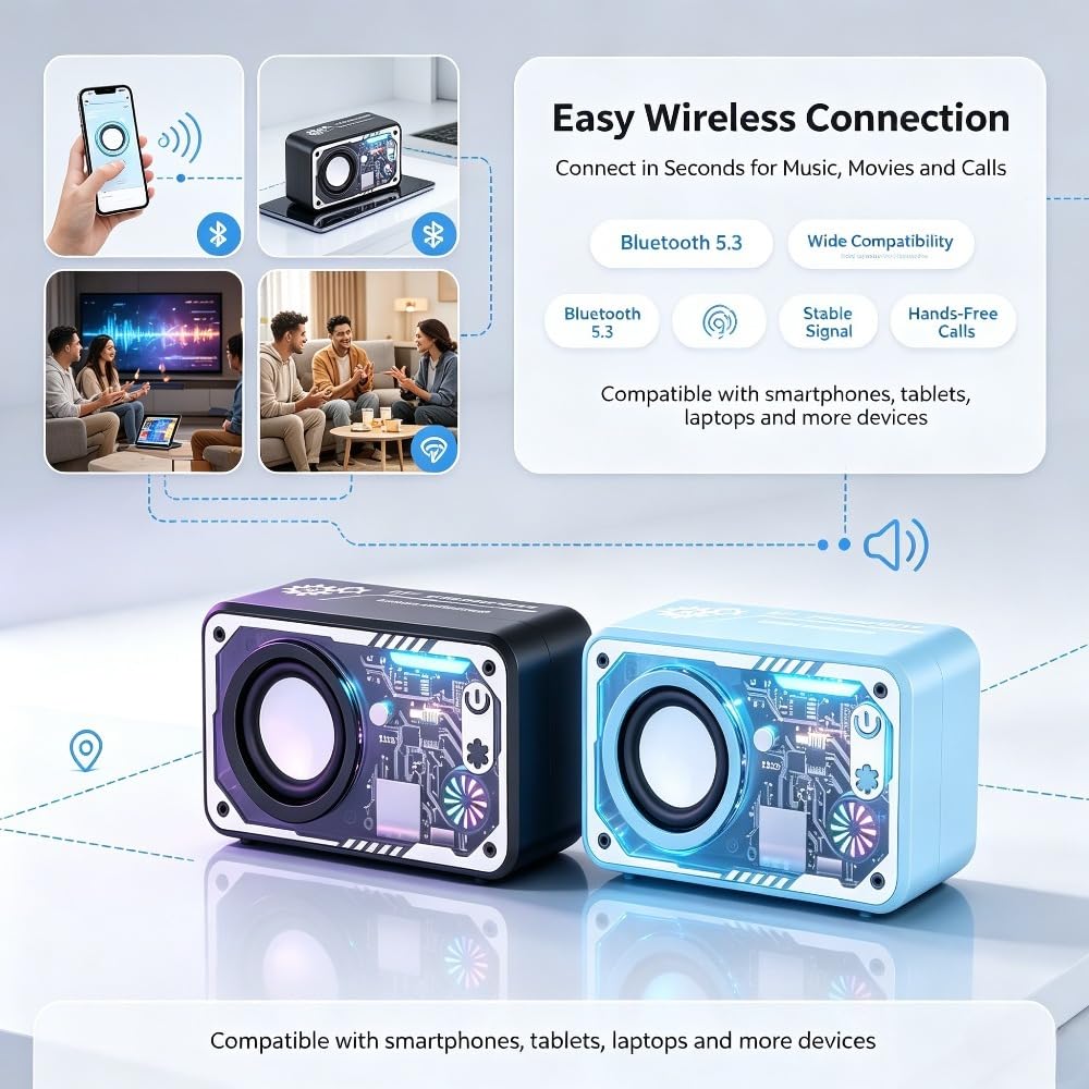2pcs Portable Wireless Speaker with Glitter LED Light.Type-C Charging, Music Player, Birthday, Parties, Beach, Camping &
