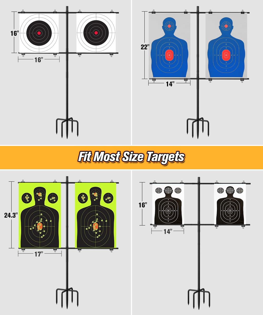 Ardier Adjustable Shooting Target Stand with 5-Prong Base, Portable Steel Target Holder with 9 Clips and 15 pcs Paper, I