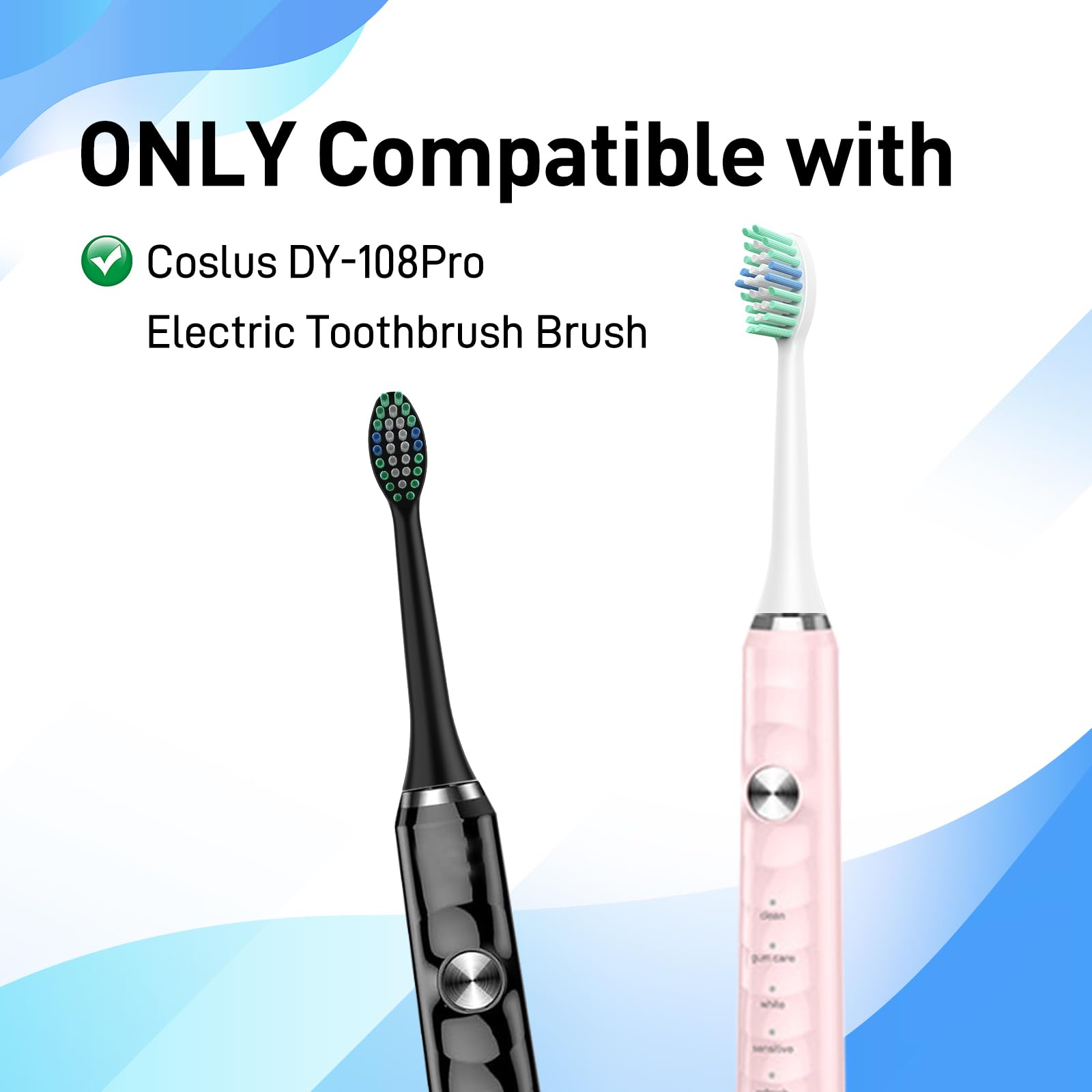 Elyhead replacement toothbrush heads for COSLUS C40 electric toothbrush, showing multiple white brush heads with bristles