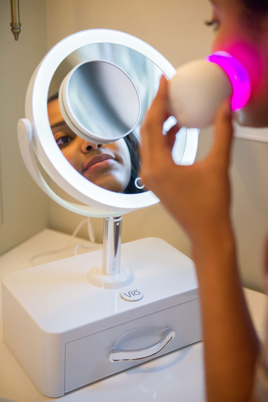 VIO Beauty Mirror with UV Light Product Cleansing Drawer – close-up detail