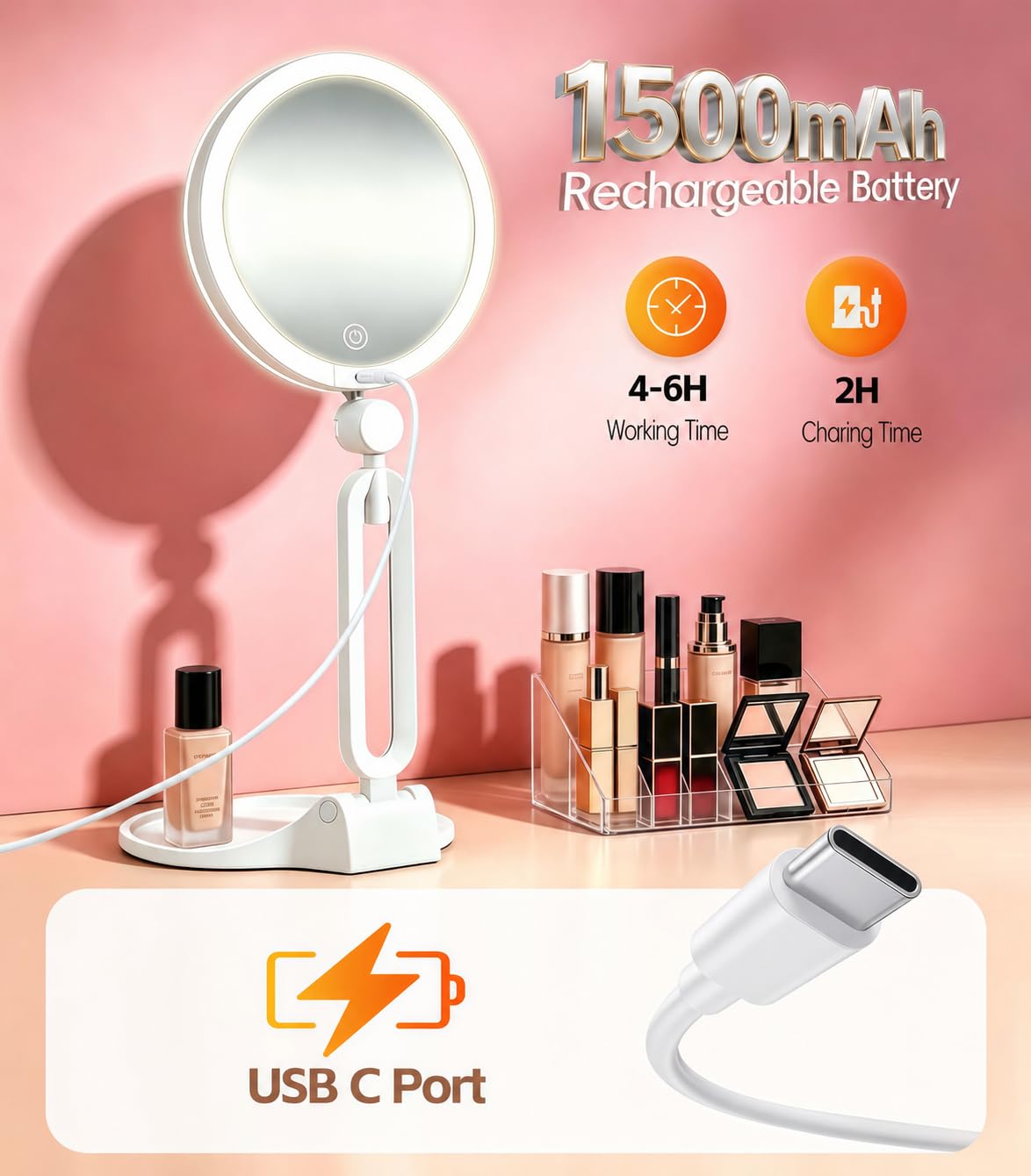 AOLERAY Travel Makeup Mirror with Lights 2026 New, 1X/30X Magnification Dual-Sided