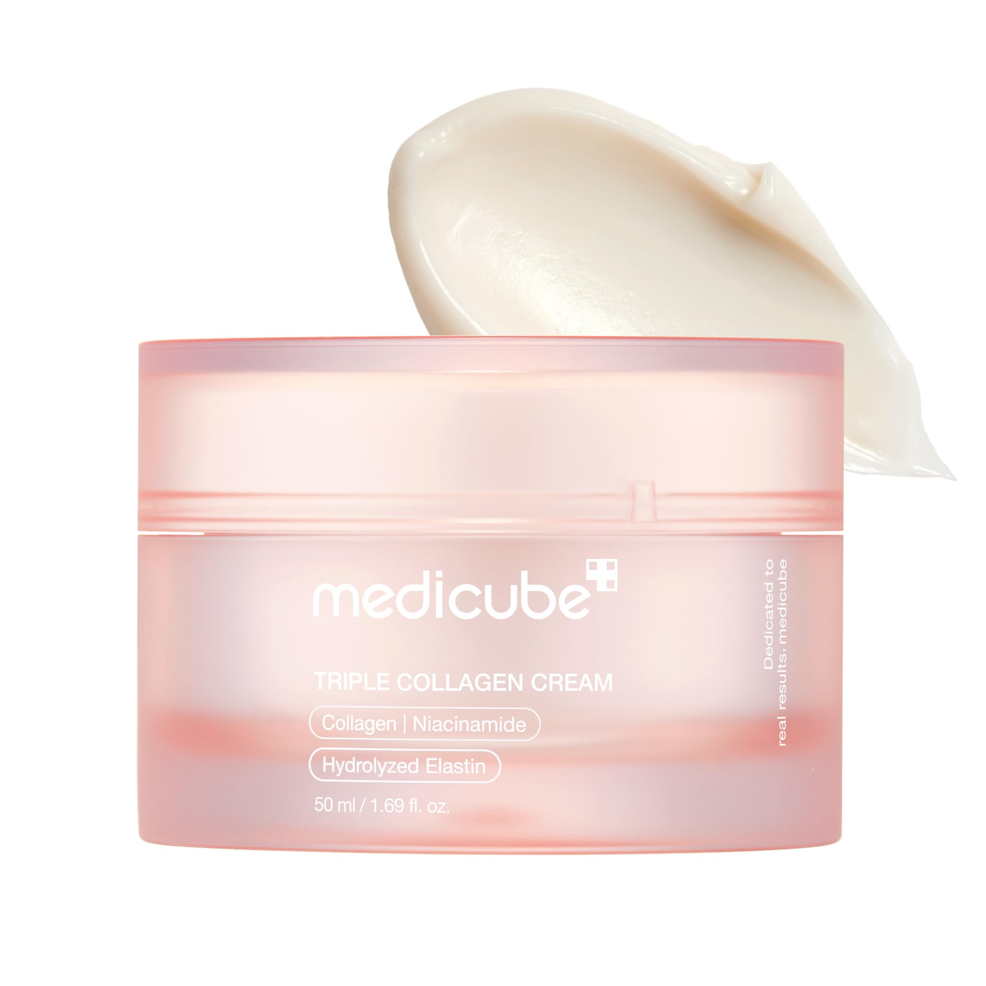 Medicube Triple Collagen Cream moisturizer jar showing the 1.69oz size, designed for firming and hydrating skin.