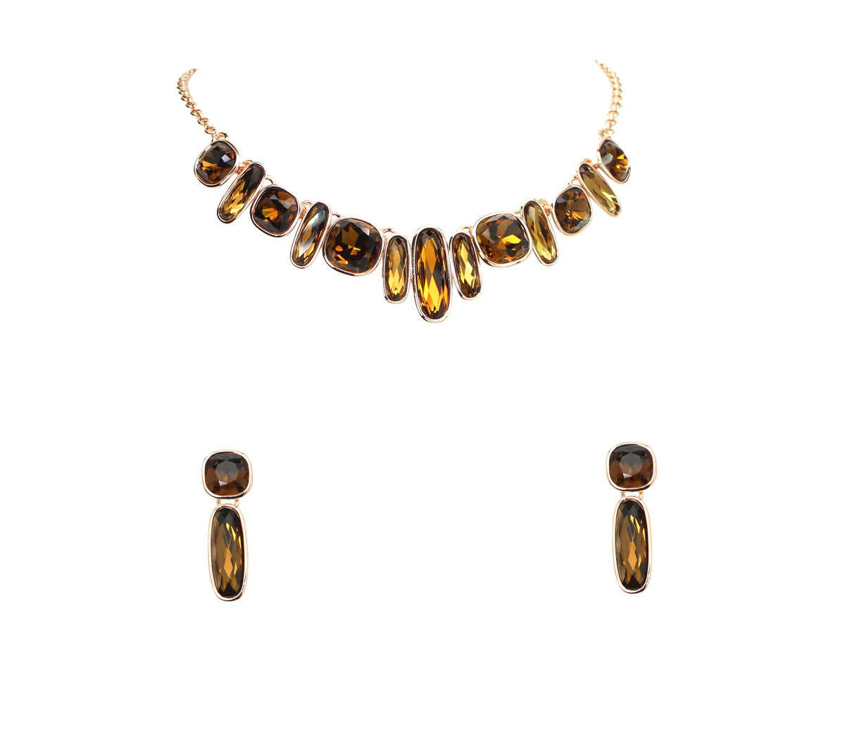 Faship Rectangle Square Crystal Floral Statement Necklace Earrings Set – product photo (Jewelry Sets)