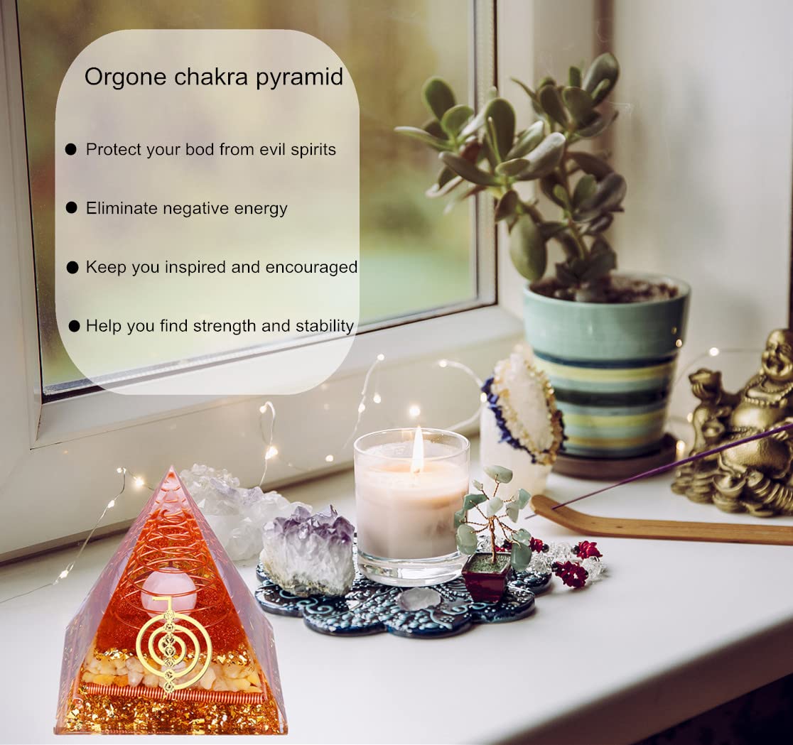NewMainOne Orgone Pyramid for Positive Energy, Chakra, Wealth, Success - Chakra Orgonite Pyramid with Gemstones, Lucky C