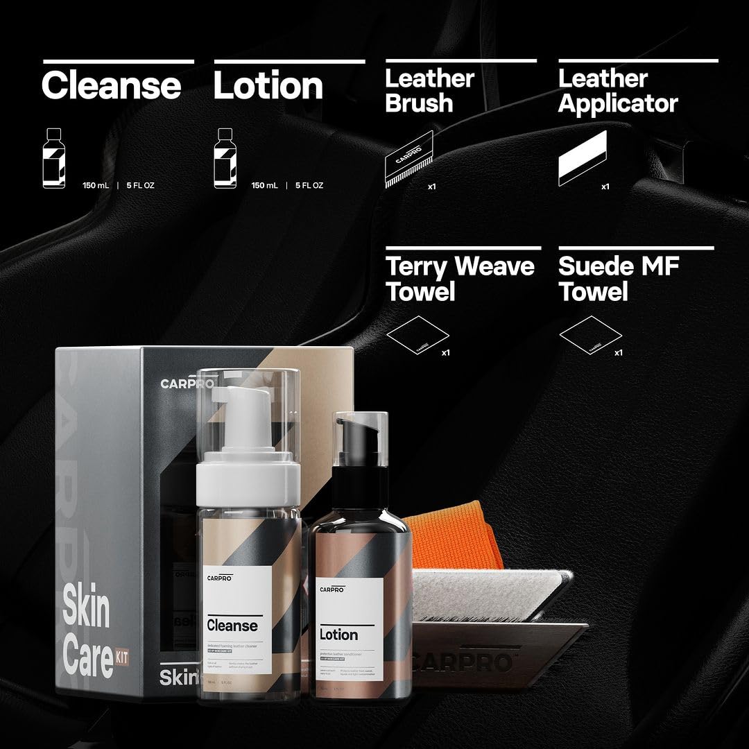 CARPRO Skincare Leather Kit: Car Leather Cleaner, Leather Conditioner, Brush & Towel - Clean and Condition All Types of 