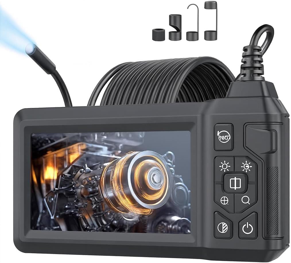 COOVIE Endoscope Camera with Light,Borescope Camera with 4.3" IPS Screen1080P HD with 8 LED Lights,16.4FT Semi-Rigid